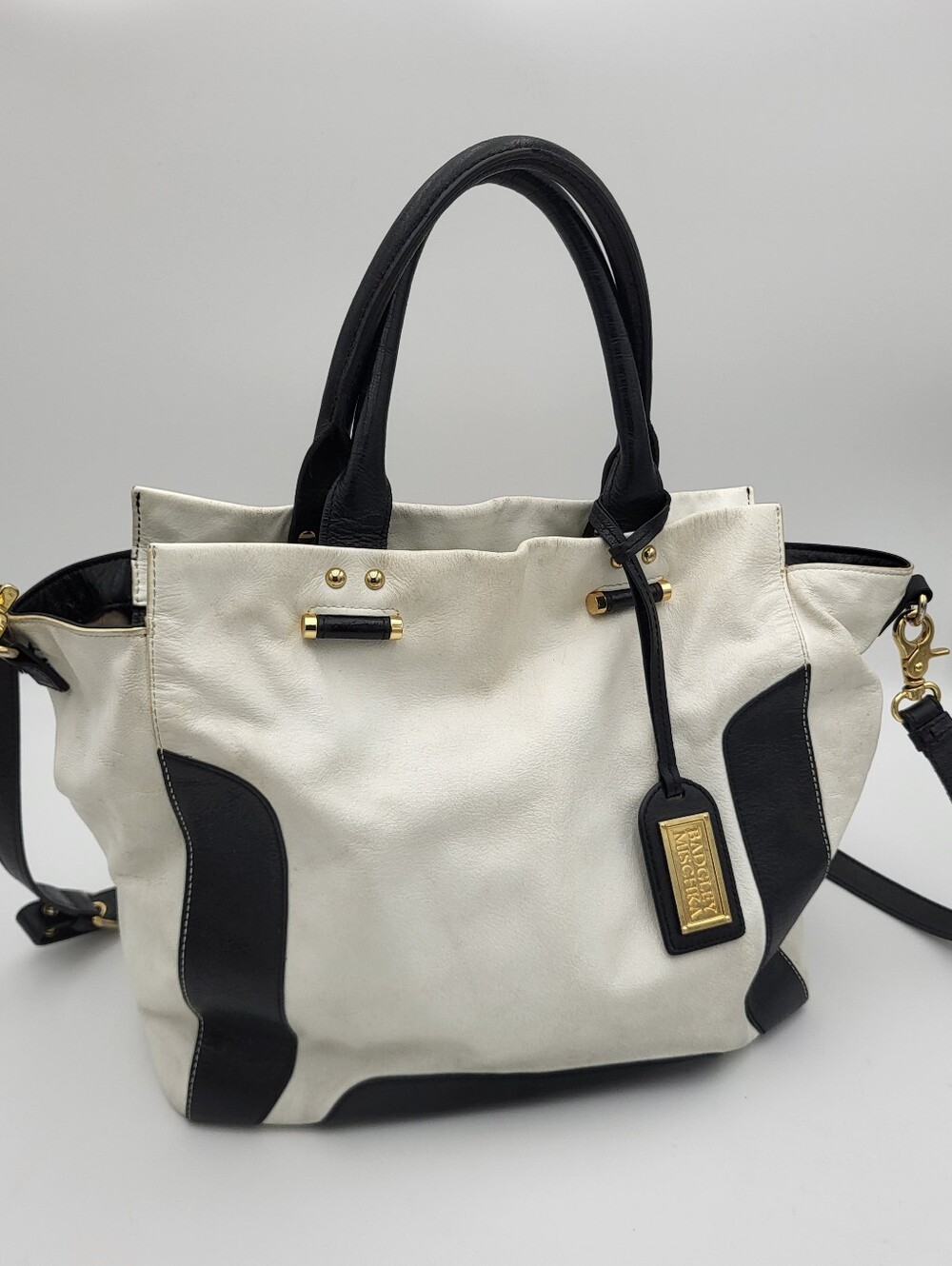 Badgley Mischka Black & White Leather Tote Handbag